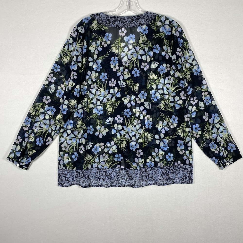 J.JILL floral Blouse MEDIUM Sheer navy blue - Picture 7 of 8